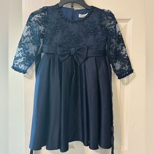 Elegant Navy Blue Lace Kids Dress